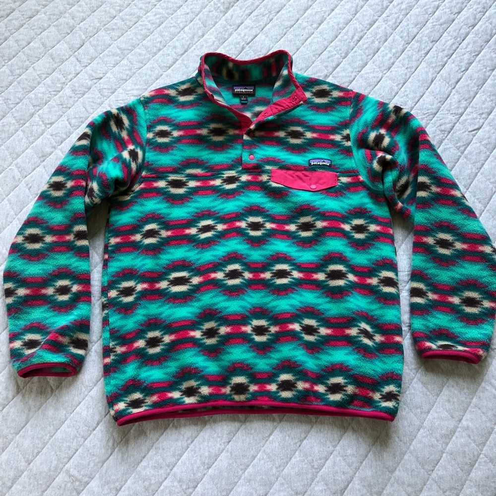 Patagonia Synchilla snap T teal pink Aztec